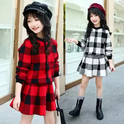 Girls Knitting Sweater Set 2020 Autumn Winter Clothing Chinese Academy Style Pullover Skirt Cardigan Two-Piece Set