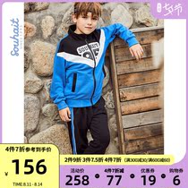 Water boy childrens clothing two-piece boys knitted suit sweater trousers 2021 autumn new windproof and warm sportswear