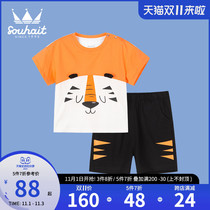 Childrens clothing boys suit 2021 summer new childrens two-piece set of pullover T-shirt baby shorts