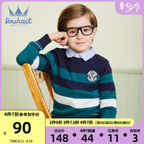 Water boy boys line clothes cotton knitwear 2021 autumn new round neck pullover bottoming shirt fashion striped top