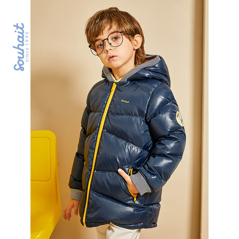 Shuihaier boy plus velvet thick mid-length down jacket 2021 winter new white duck down hooded warm top trend