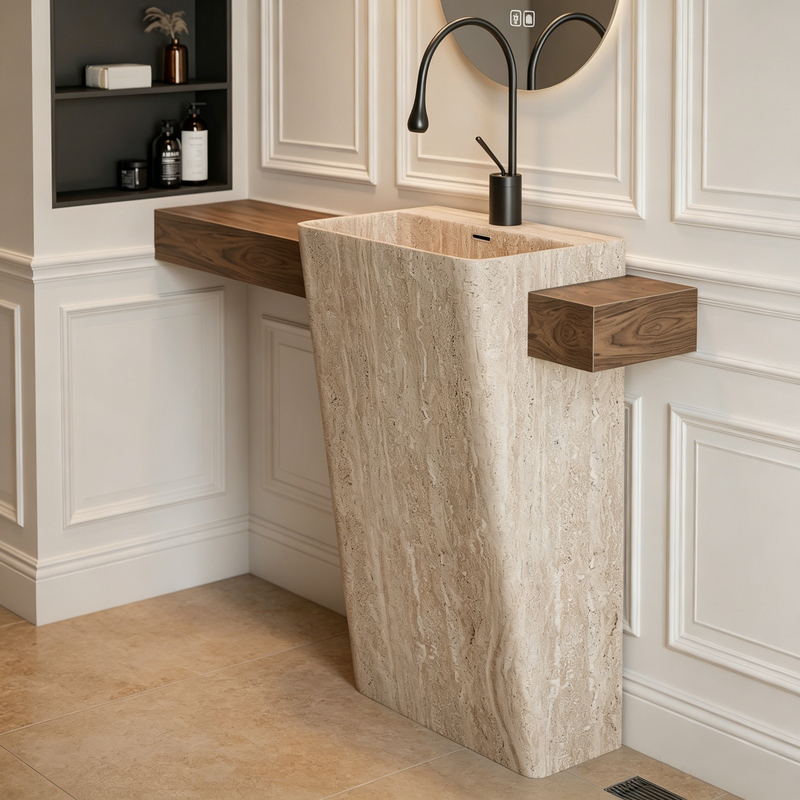 Senda Slate Square Pedestal Basin Washbasin for Bathroom, Household Integrated Floor-Standing Travertine Ceramic Face Wash Basin Senda Slate Square Pedestal Basin Washbasin for Bathroom, Household Integrated Floor-Standing Travertine Ceramic Face Wash Basin
