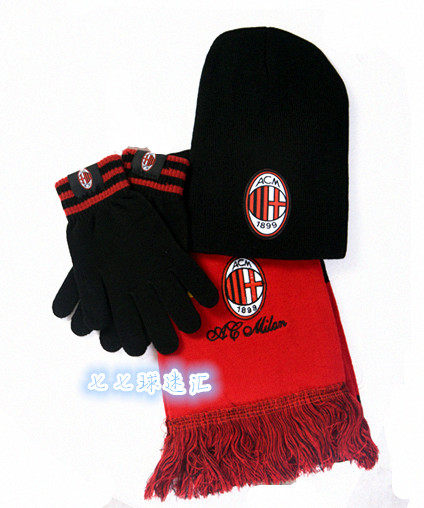 AC Milan Football Fans Supplies Memorabilia AC Milan Winter Day Fans Gloves Scarf hat Three sets-Taobao
