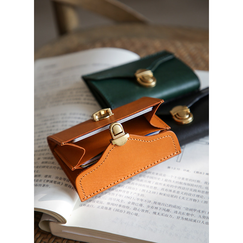 Genuine leather retro organ card bag Women's ultra slim slim and delicate Tannic Head Layer Cow Leather Business Card Bag Zero Wallet