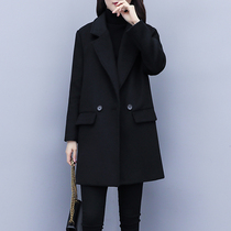 Woolen coat womens autumn and winter this years new small man black suit collar thin long wool niece coat women