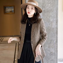 Hairy suit jacket autumn and winter New products Korean version of fashion sequins foreign style thousand bird grid suit outside wearing Nizi Jacket Women