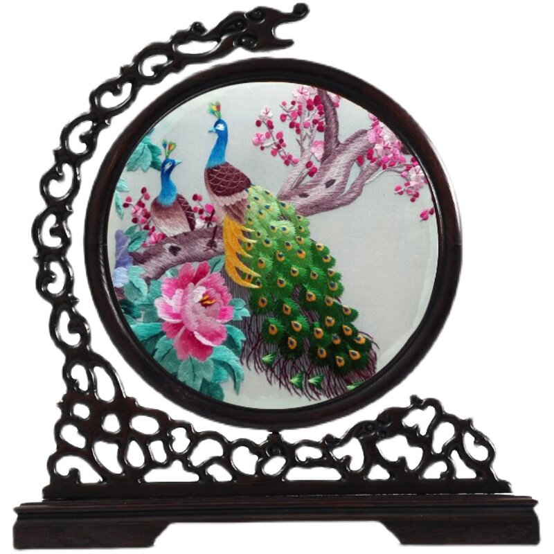 Su Embroidery Finished Product Pure Handmade Embroidery Bifacial Embroidered Screen Pendulum with Chinese style Decorative Table Screen Foreign Gift Jo Relocation Gift