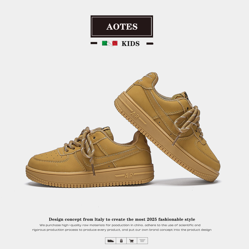 Children's Air Force One Yellow 2026 Spring and Autumn New Style Kids' Shoes Girls' Genuine Leather White Shoes Breathable Boys' Sports Shoes