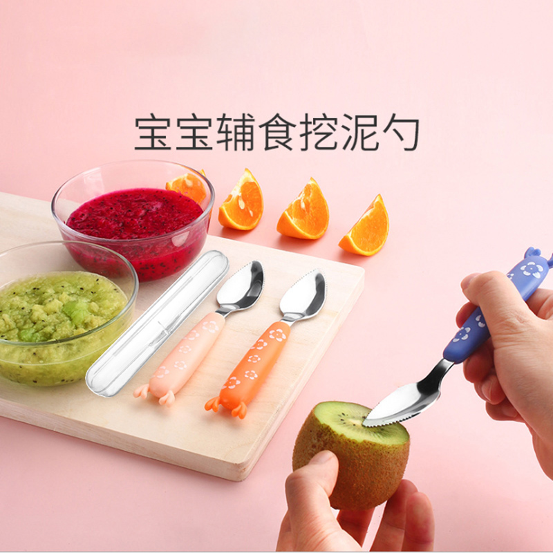 Baby Scraping Apple Clay Spoon Baby Deputy Food Tool Stainless Steel Children Cutlery Eating Fruit Mud Scraping Spoon God