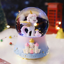 Unicorn Water Crystal Ball Music Box children dream girls Rotation Trojan girls Heart eight-tone box New Years gift women