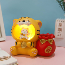 Cute zodiac small tiger desktop containing pen holder swinging piece childrens room small night light tiger year boy student gift