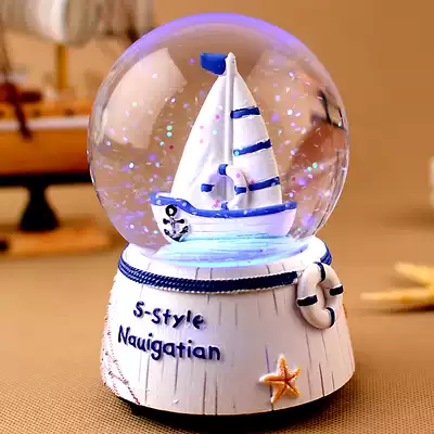 Creative sailing Crystal Ball Music Box Music Box Music box female birthday gift Christmas to Boys Girls girls and children