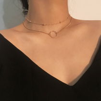 Detachable simple circle copper bead double-layer necklace Female European and American short neck strap fashion sexy temperament clavicle chain