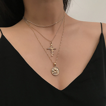 Rose angel multi-layer necklace Female European and American retro mix ins model temperament clavicle chain dress accessories