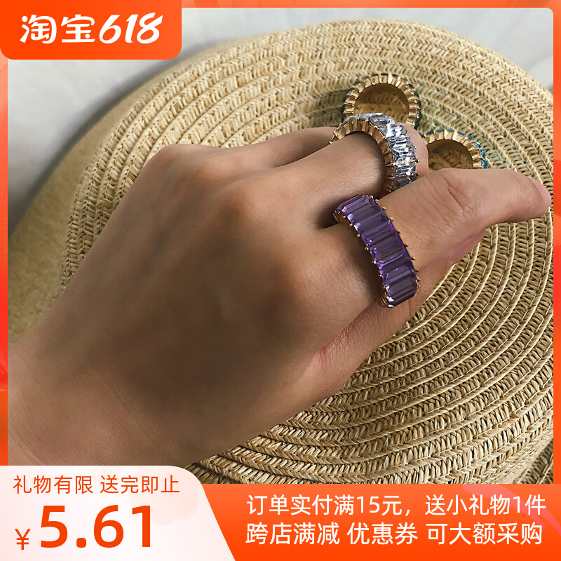 Personality Fashion Shiny Crystal Ring European and American Ins Wind 100 lap chic net red row drilling student index finger ring