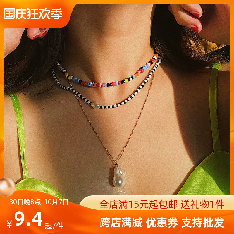 2022 summer new colorful beaded multi-layer necklace womens layered necklace set