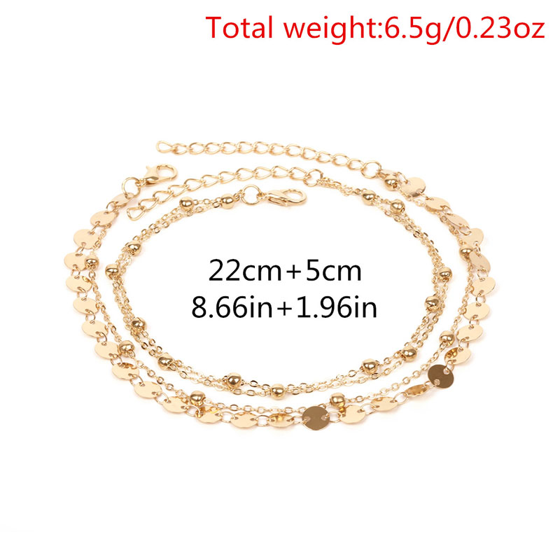 Tối giản gió bất đối xứng vòng bead vòng mix double-layer vòng chân nữ bãi biển kỳ nghỉ đồng sequins đồ trang sức chân