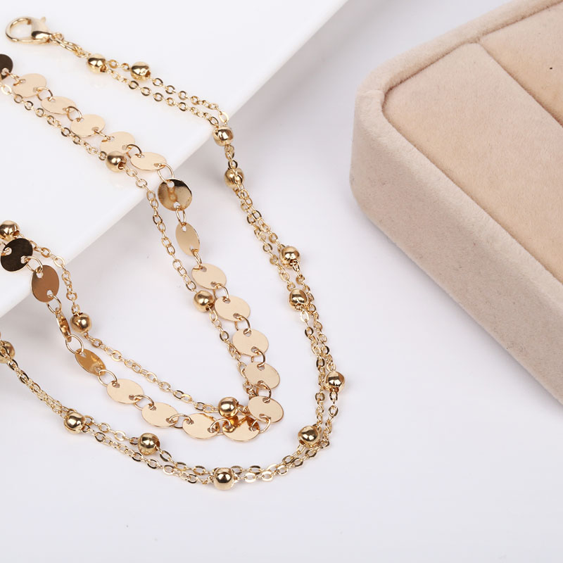 Tối giản gió bất đối xứng vòng bead vòng mix double-layer vòng chân nữ bãi biển kỳ nghỉ đồng sequins đồ trang sức chân