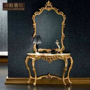 Hoàng gia 壹 furniture Đồ nội thất Pháp Lá vàng đặc bằng gỗ cẩm thạch chạm khắc Bảng điều khiển bàn hiên với gương lối vào - Bàn / Bàn