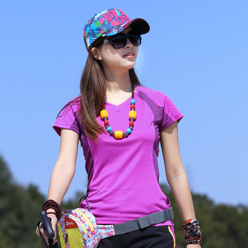 Outdoor speed dry T-shirt short sleeve V-collar summer thin breathable running running exercise gym dry dress walk