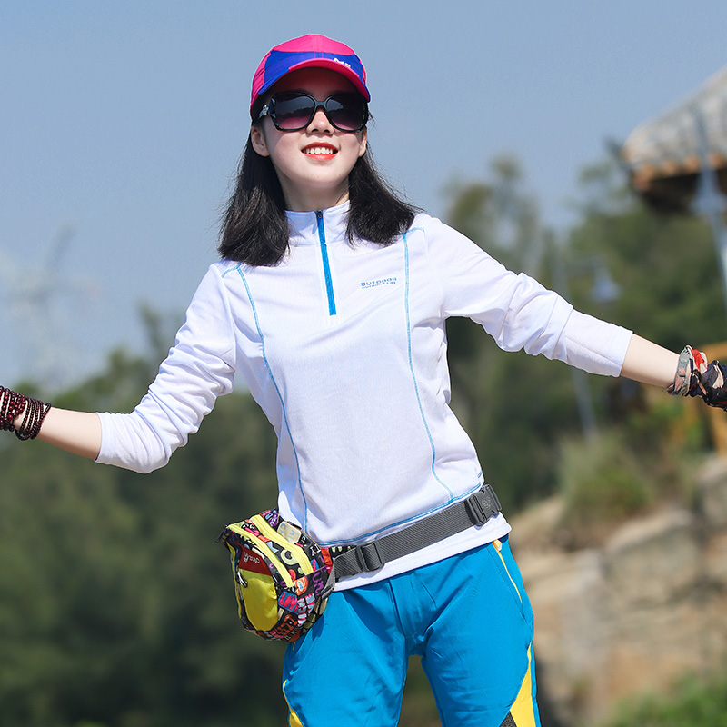 Outdoor elastic quick-drying clothing women's long-sleeved T-shirt quick-drying clothing solid color sunscreen sweat-absorbing breathable mountaineering hiking sports T-shirt