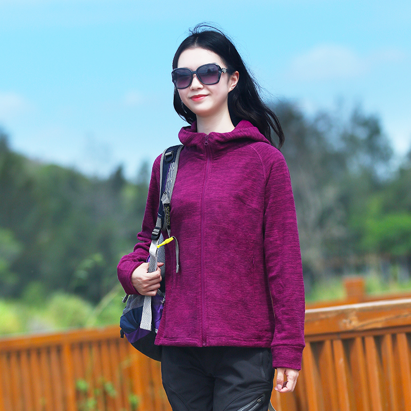 Outdoor velvet jacket women's hooded rocker velvet jacket hooded autumn and winter sports thick double-sided velvet loose velvet guard