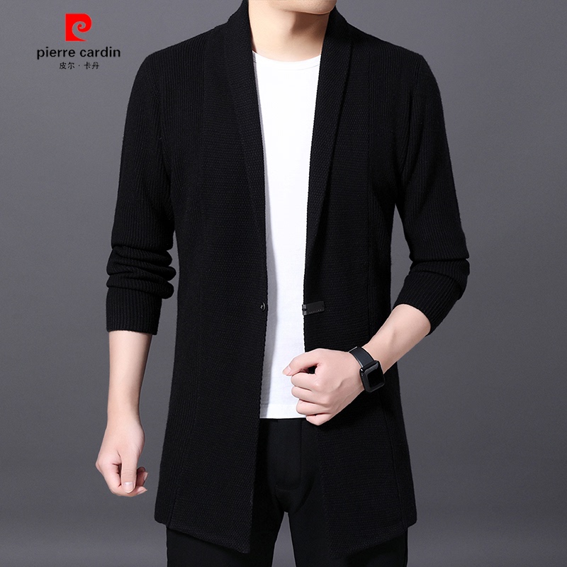 Pierre Cardin's New Pure Cashmere Knitted Cardigan Sweater Men's Casual Trendy Wool Long-Sleeved Mid-Length Jacket