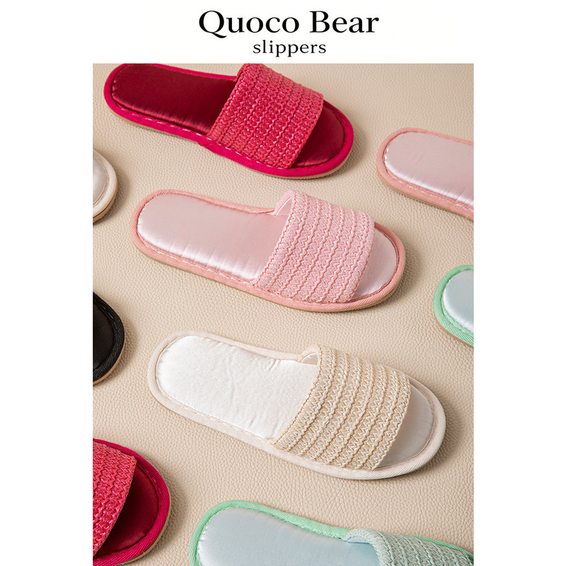 Cross-Border Amazon Ins Open-Toe Silk Striped Women's Slippers, Summer Home High-End European and American Style Sandals for Women