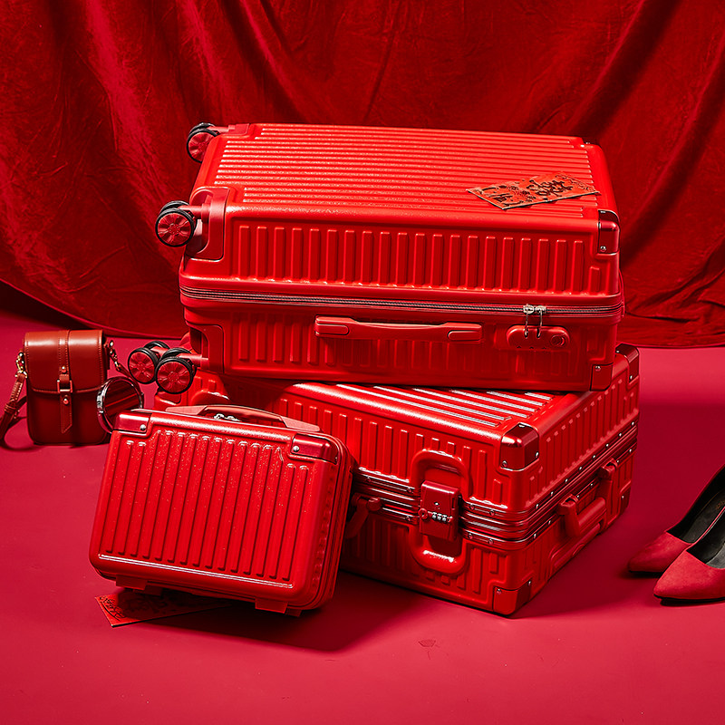Bride red dowry suitcase 24 inch universal wheel durable trolley case 26 inch wedding suitcase dowry box pair
