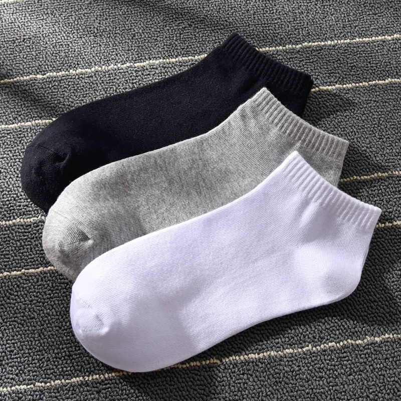 Men's and Women's Low-Rise Pure Cotton Sports Socks, Combed Cotton Low-Cut Short Socks, Black and White Casual Simple Solid Color Short Socks