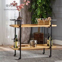 Kitchen entertainment bar car solid wood dining car iron storage rack hot pot restaurant mobile side table household trolley
