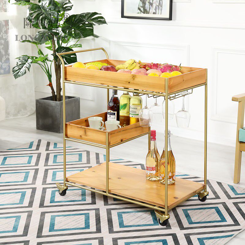 Wrought iron solid wood dining car Coffee shop Hotel wine cart Wine rack Bar club cart Plate collection car