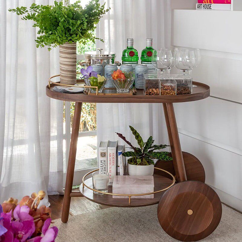 Solid wood Chinese style villa side a few mobile trolley creative design living room special-shaped dining car restaurant table shelf