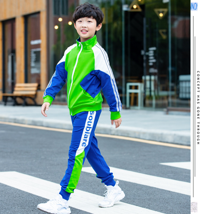 Mùa xuân và mùa thu cotton màu tương phản mới mẫu giáo đồng phục tiểu học và trung học quần áo bé gái