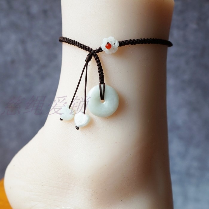 Năm sinh dây đỏ vòng tay vòng chân dệt ngọc bích ngọc bích ngọc bình yên khóa cặp đôi mô hình Fu Lu đôi nhận - Vòng chân lắc chân nữ bạch kim