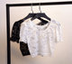 Summer new style lace half bottoming shirt for women, short mesh, half-length short-sleeved T-shirt, exposed navel sexy top, trendy