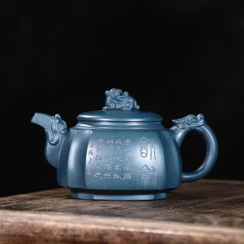 Zisha teapot Yixing Cultural Revolution Factory old pot full handmade old teapot famous Wang Yinxian Republic of China Green Mud Sifang Lion Zun