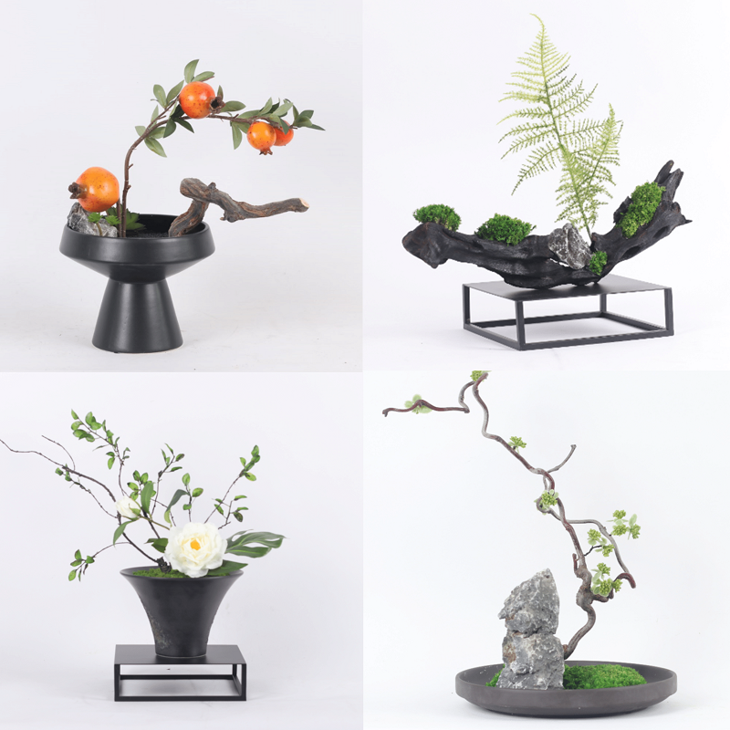 New Chinese Genguan Tea Table Zen soft adornment TV cabinet Emulated Potted Plant Pendulum with moss green plant-Taobao