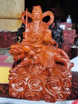 Flower pear wood carving Zhao Gongming God of Wealth riding a tiger like a piece of wooden martial arts god Zhao Gongming god of worship