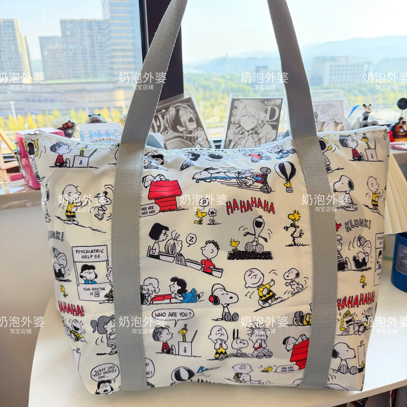 New Cartoon Cute Puppy Eco-Friendly Portable Shopping Bag, Lightweight Cloth Bag, Large Capacity, Foldable, Can Be Attached to a Suitcase