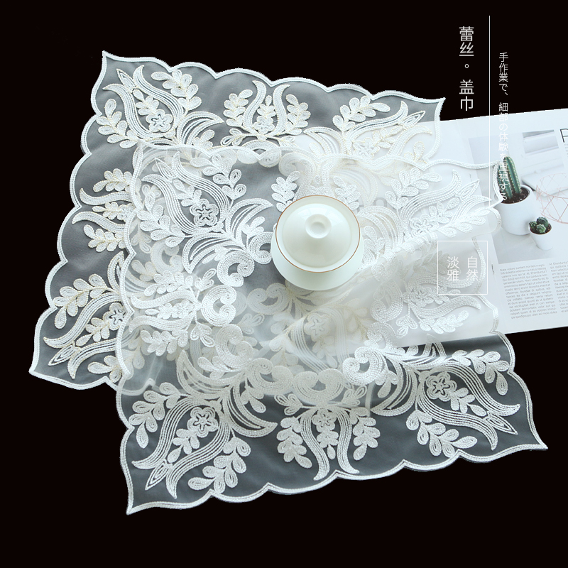 Weimi 6301 European-style lace embroidery small square dust-proof cloth to cover tea set tea tray household round multi-purpose cover towel