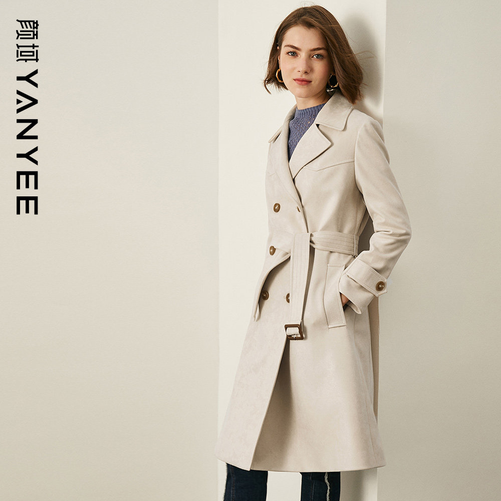 Yanyu women's British windbreaker women's mid-length style 2023 early autumn new commuting simple tie waist slim jacket