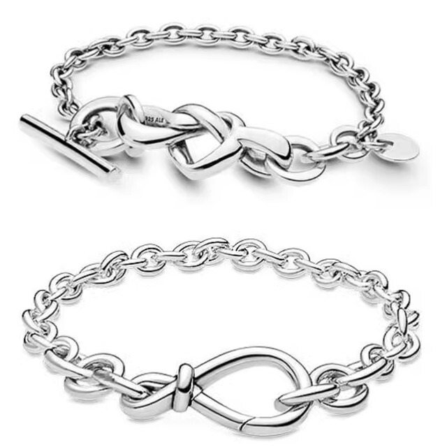 Panjia 925 Silver New Eternal Symbol Plain Chain Snake Bone Chain Accessories DIY Heartfelt Intertwined Chain Buckle Bracelet Men's Trendy Style Panjia 925 Silver New Eternal Symbol Plain Chain Snake Bone Chain Accessories DIY Heartfelt Intertwined Chain Buckle Bracelet Men's Trendy Style