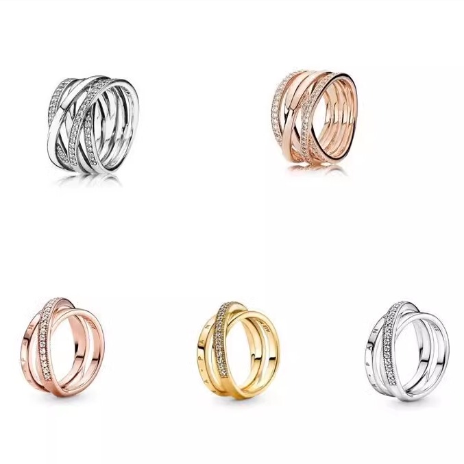 Panjia 925 Silver New Model Interlaced Three-Ring Diamond Ring Silver Rose Gold Multi-Ring Finger Ring