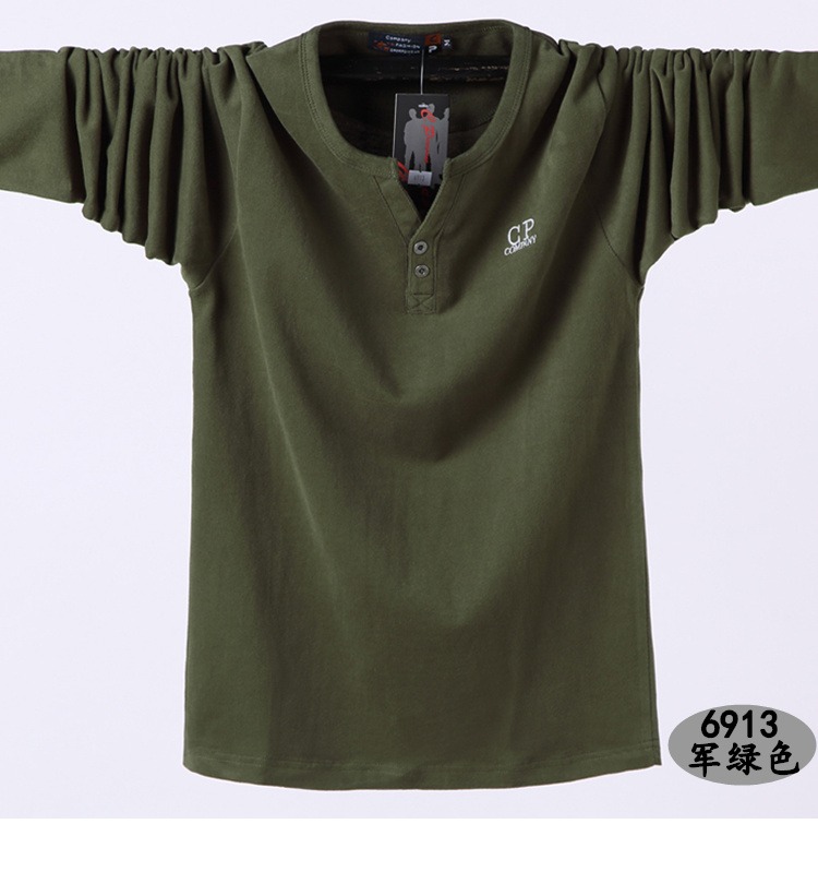 Mùa thu đông đặc biệt thương hiệu cotton nam chất béo cổ chữ V dài tay áo thun rộng XL chất béo áo sơ mi áo thun hàng hiệu