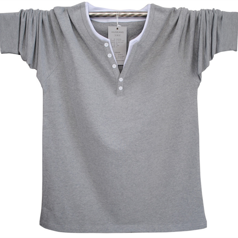 Spring and Autumn New Style Plus Size Pure Cotton Men's Trendy Loose Oversized Long-Sleeve V-Neck T-Shirt for Big and Tall Men, Autumn Base Layer Shirt
