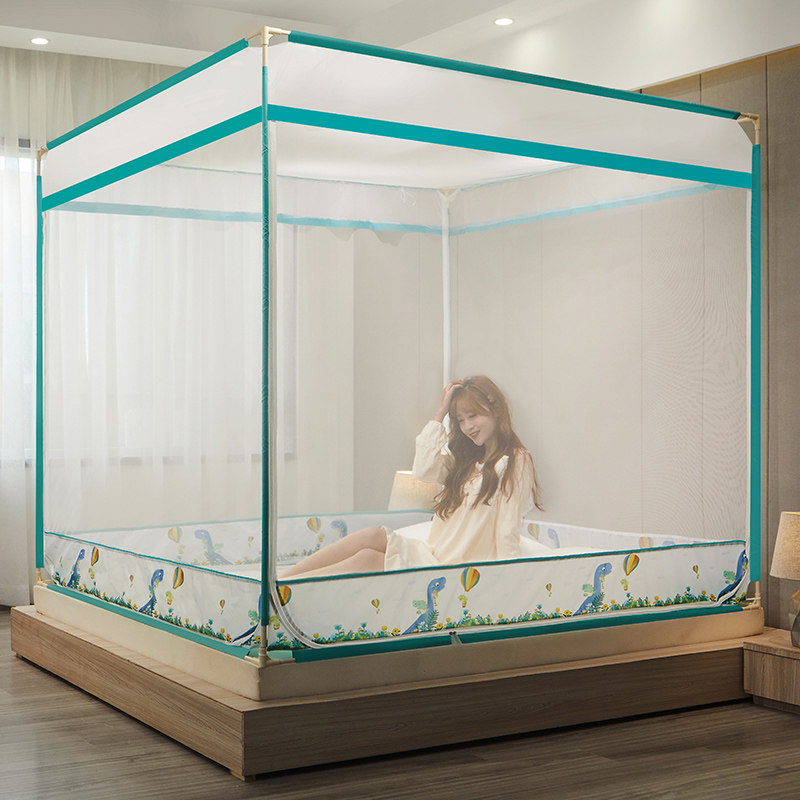 Mosquito net household bold bracket fixed anti-fall children 1 5 m 1 8m bed fully enclosed zipper encryption thickening 2