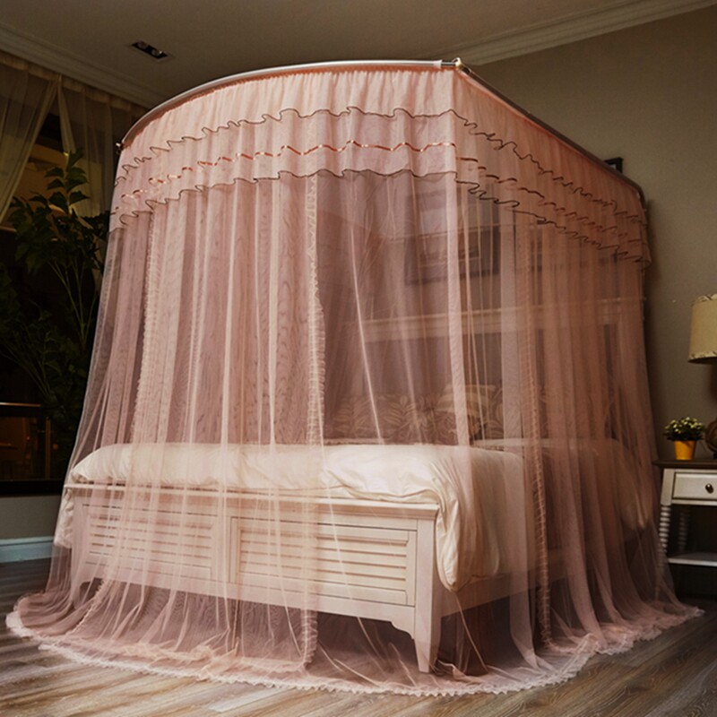 Retractable mosquito net bracket floor-to-ceiling fixed U-shaped summer home bed 2020 new encryption and thickening for easy disassembly and washing 2 meters