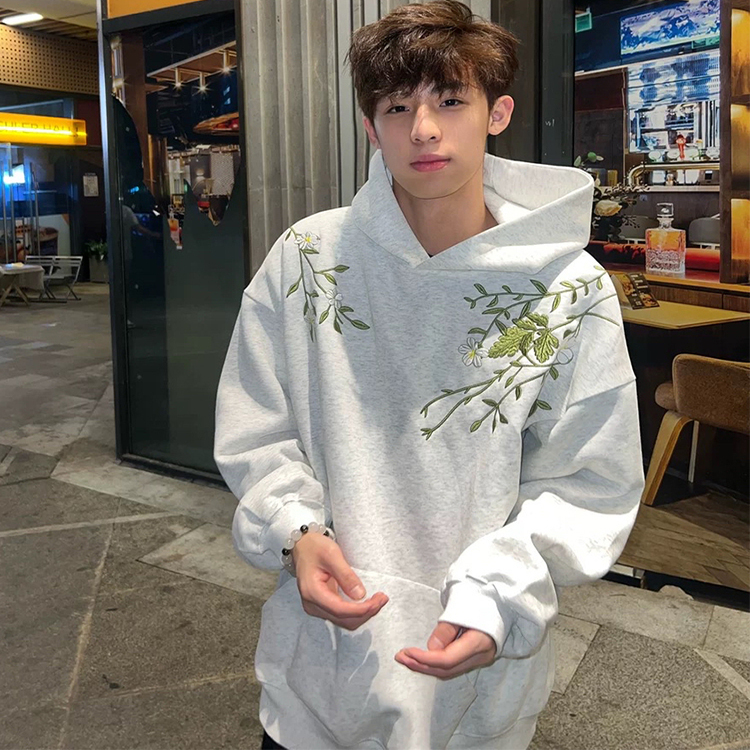 National Trend Retro Floral Embroidered Hooded Sweatshirt American High Street Hip-Hop Men's Outfit High-End Top National Trend Retro Floral Embroidered Hooded Sweatshirt American High Street Hip-Hop Men's Outfit High-End Top