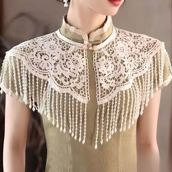 Cheongsam shawl, heavy industry hanfu, lace, pearl tassels, hand-knitted cloud shoulders, elegant accessories, photography props, chinese style outer wear